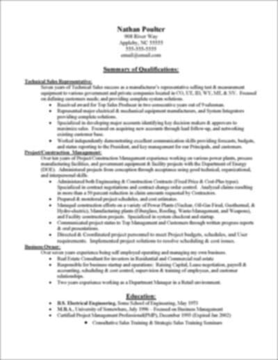 Technology Sales Resume Example