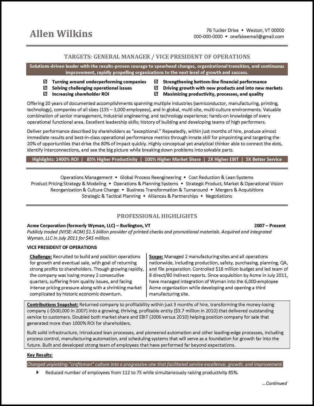 Vice President Resume Example Distinctive Career Services