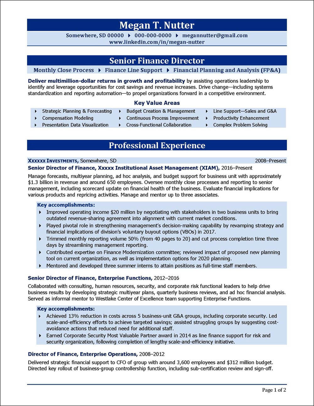 Finance Director Resume Distinctive Career Services