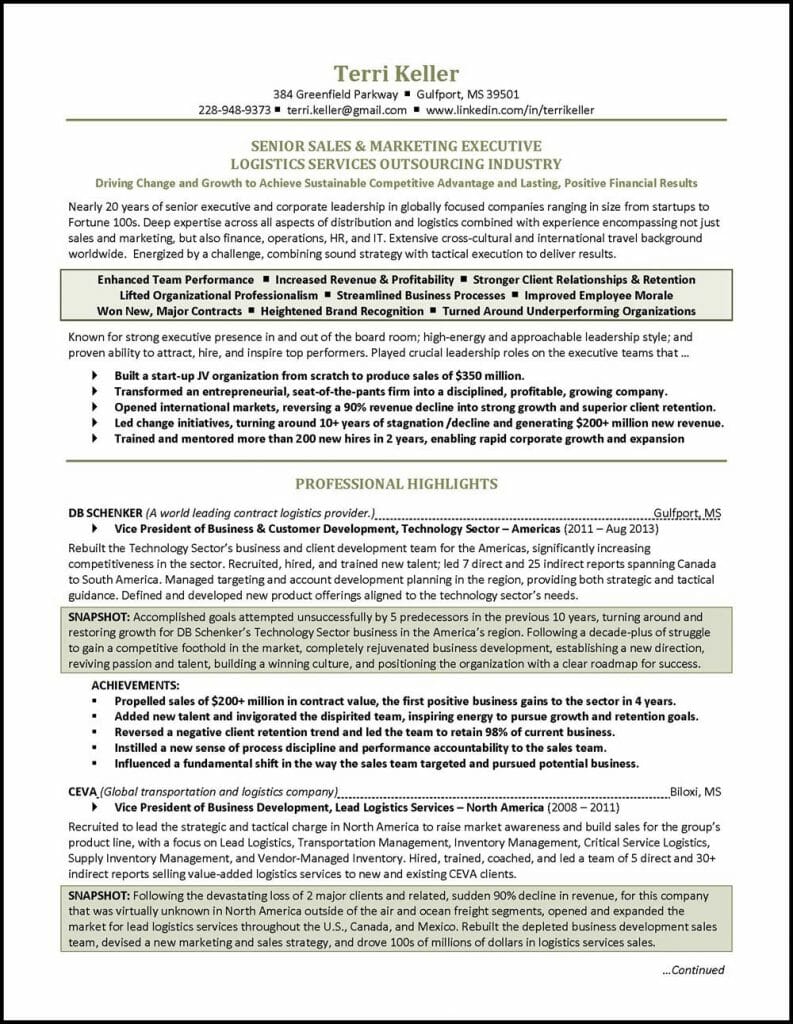 Example Sales and Marketing Resume