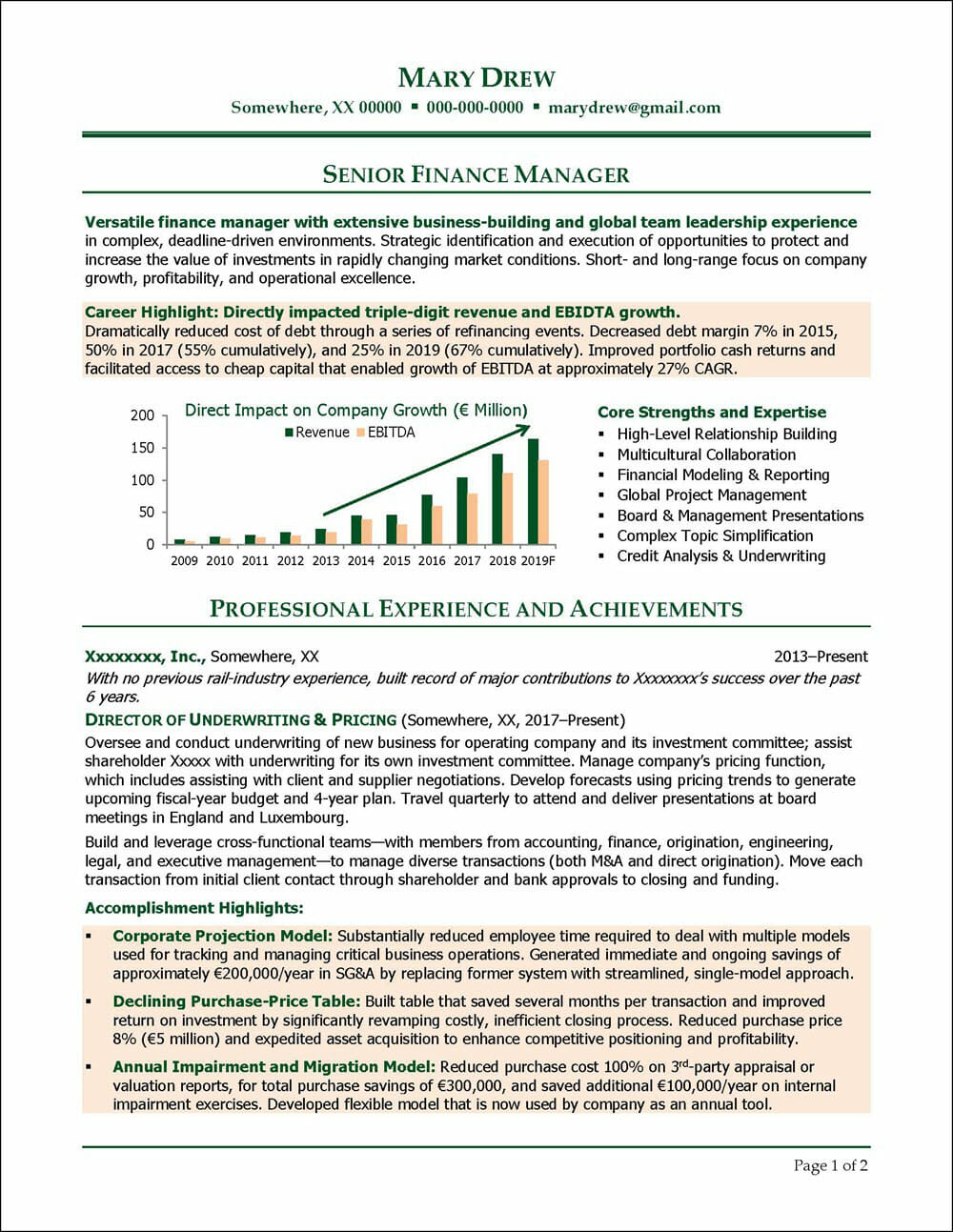 Senior Finance Manager Resume Distinctive Career Services