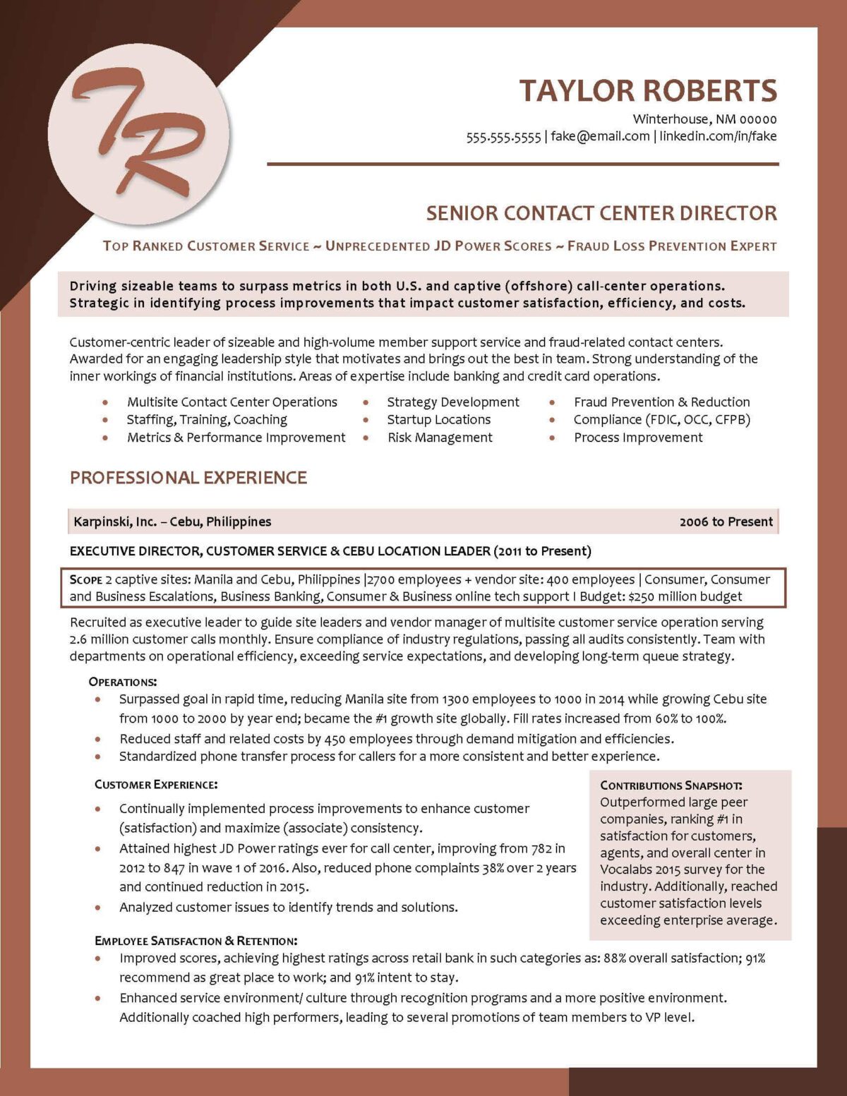 resume call center profile