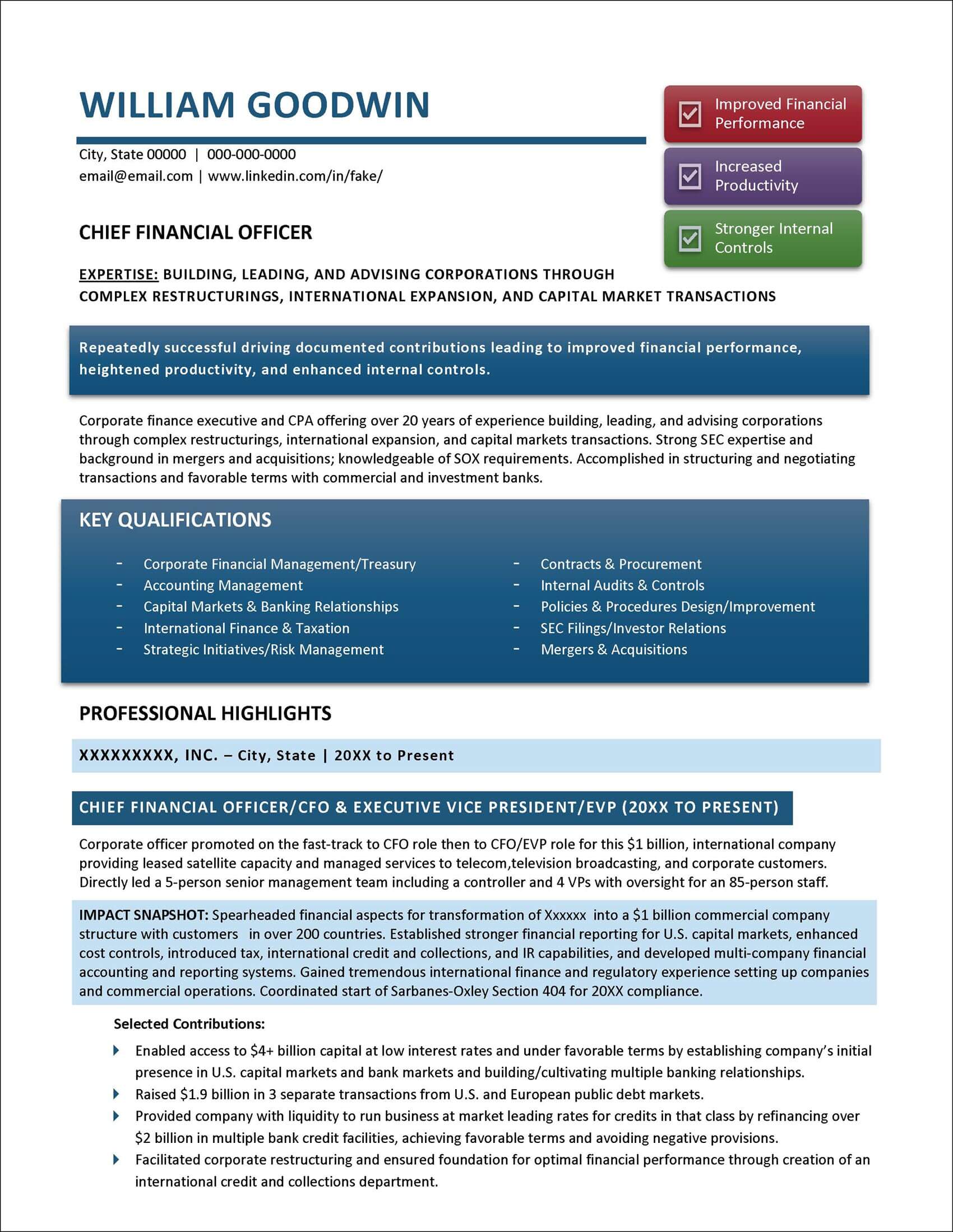 Powerful CFO Resume Examples Distinctive Career Services