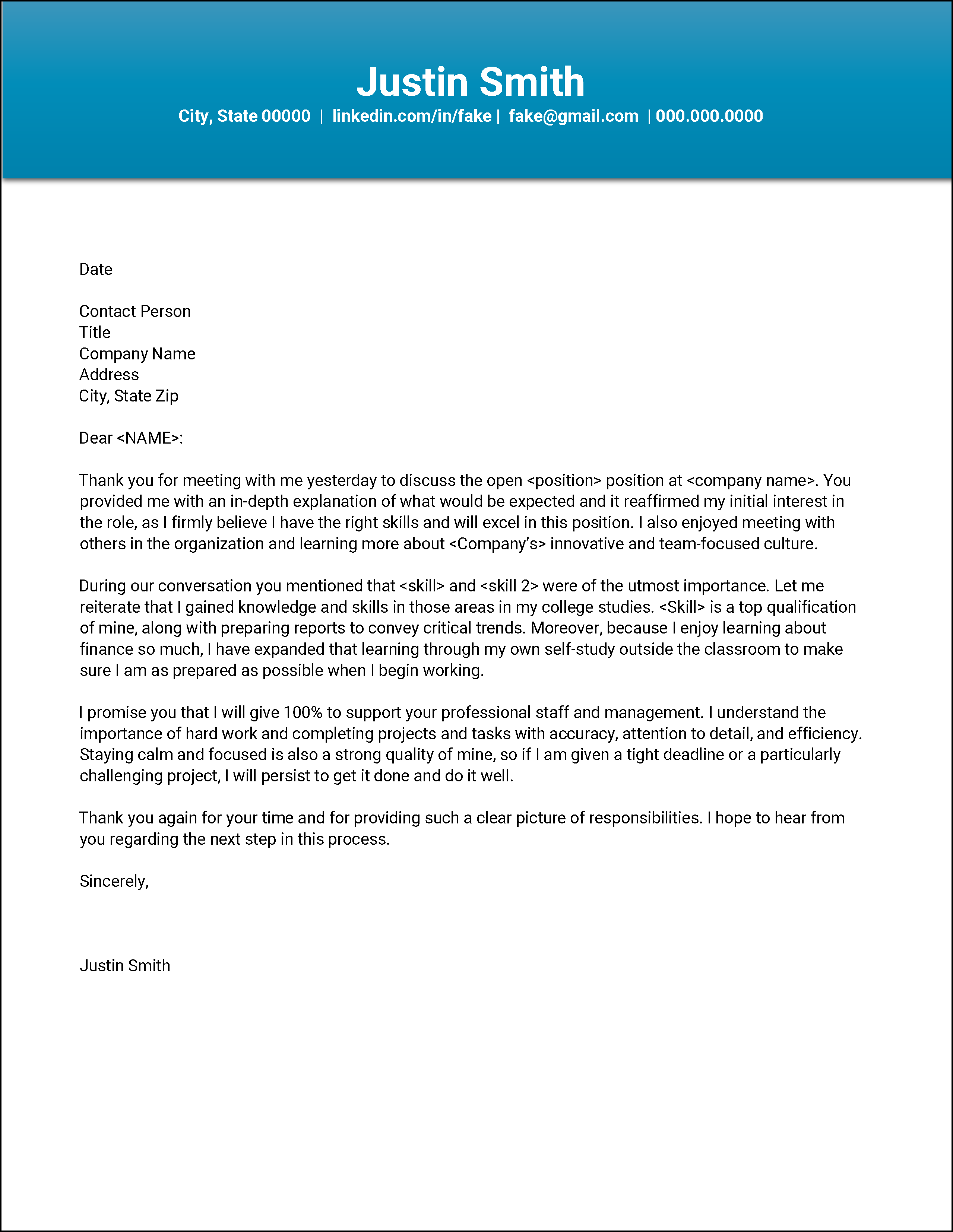Example Job Search Thank You Letter 