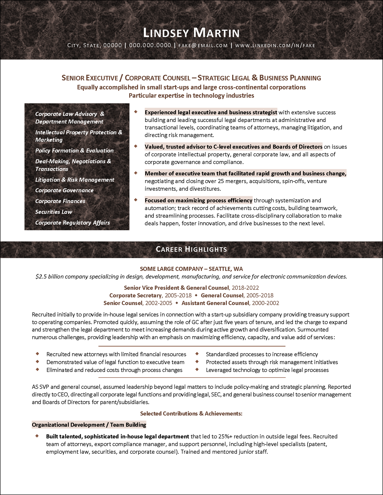 Legal Resume Example Distinctive Career Services