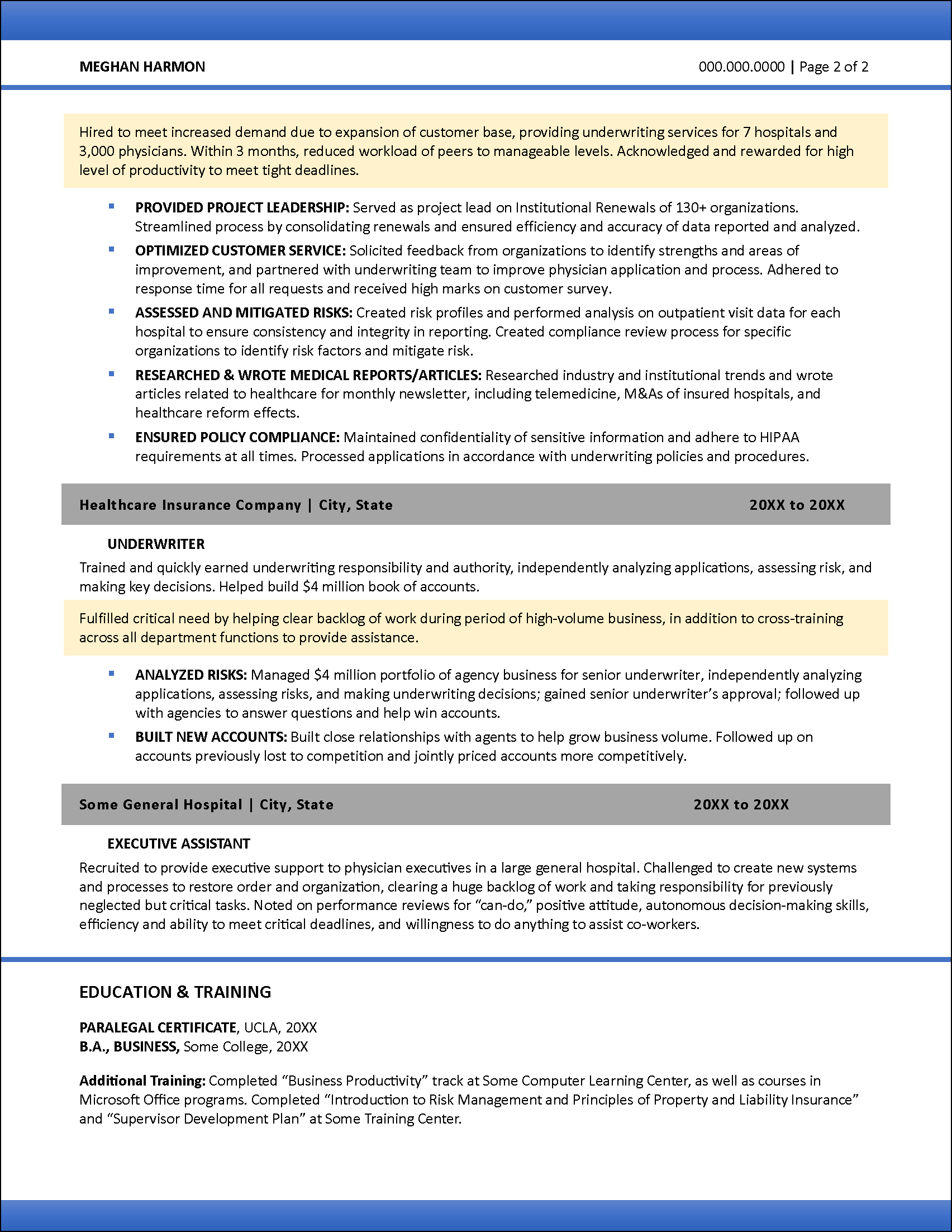 Example Resume for Career Changing Page 2